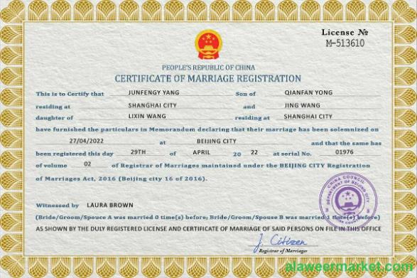 China marriage certificate PSD template